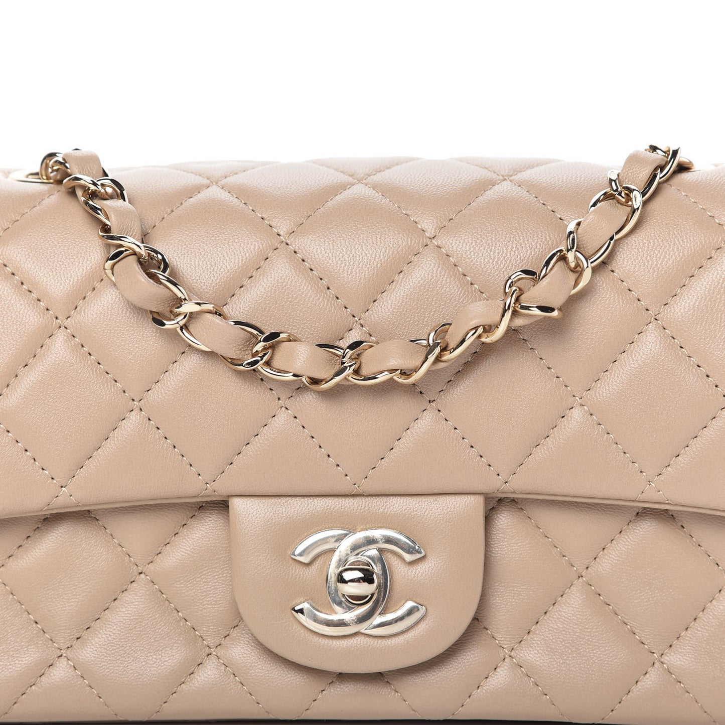 Lambskin Quilted Mini Rectangular Flap Dark Beige