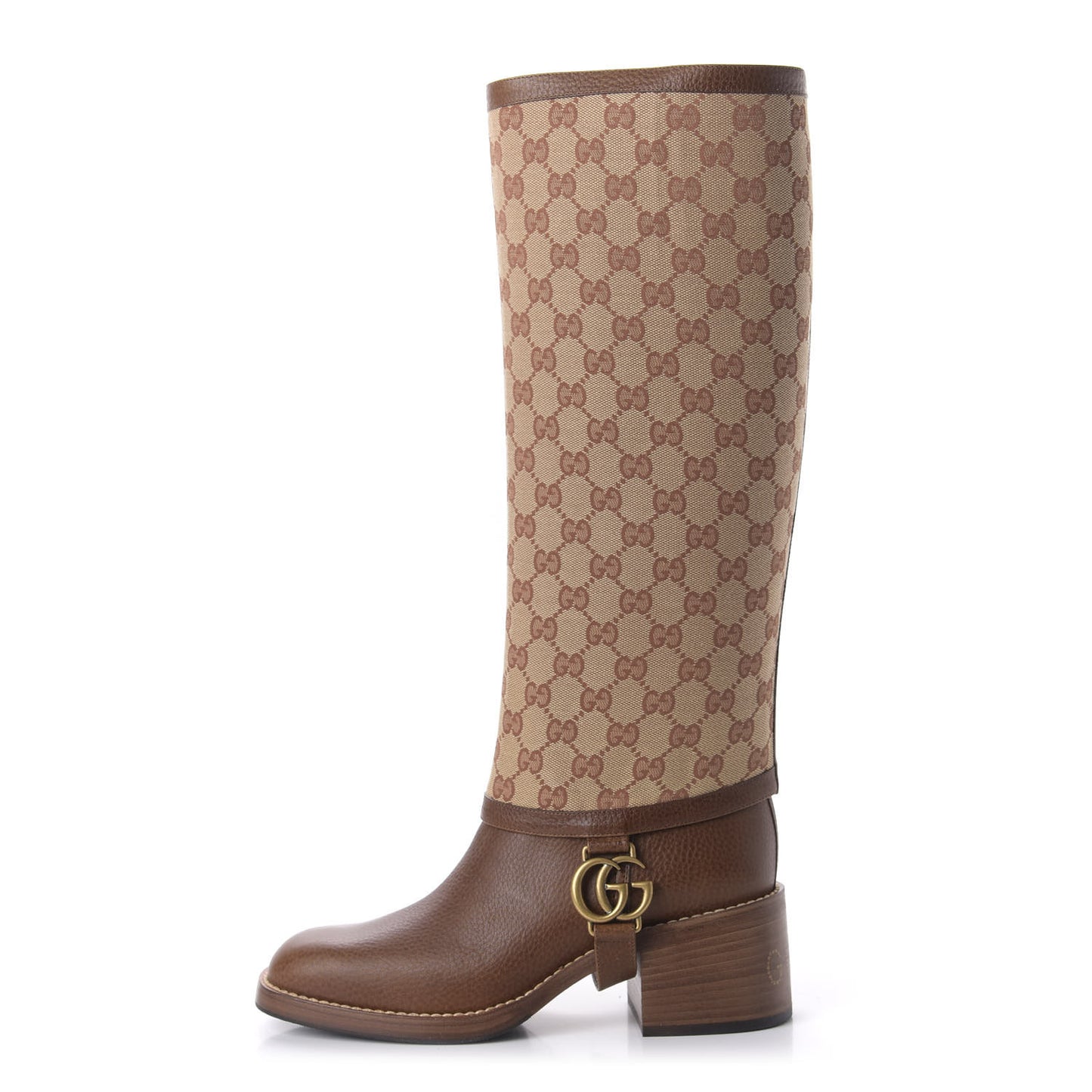 GG Monogram Calfskin Lola Tall Boots 38 Beige Ruggine Cuir