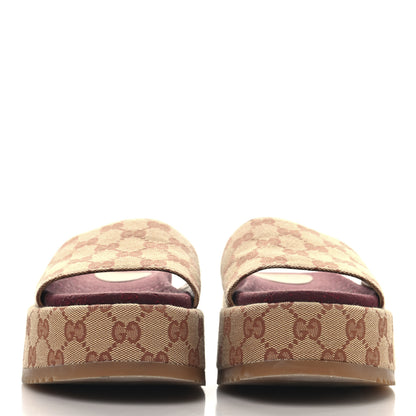 Gucci Canvas GG Monogram Angelina Platform Slide Sandals 37 Beige Ruggine 3 of 9
