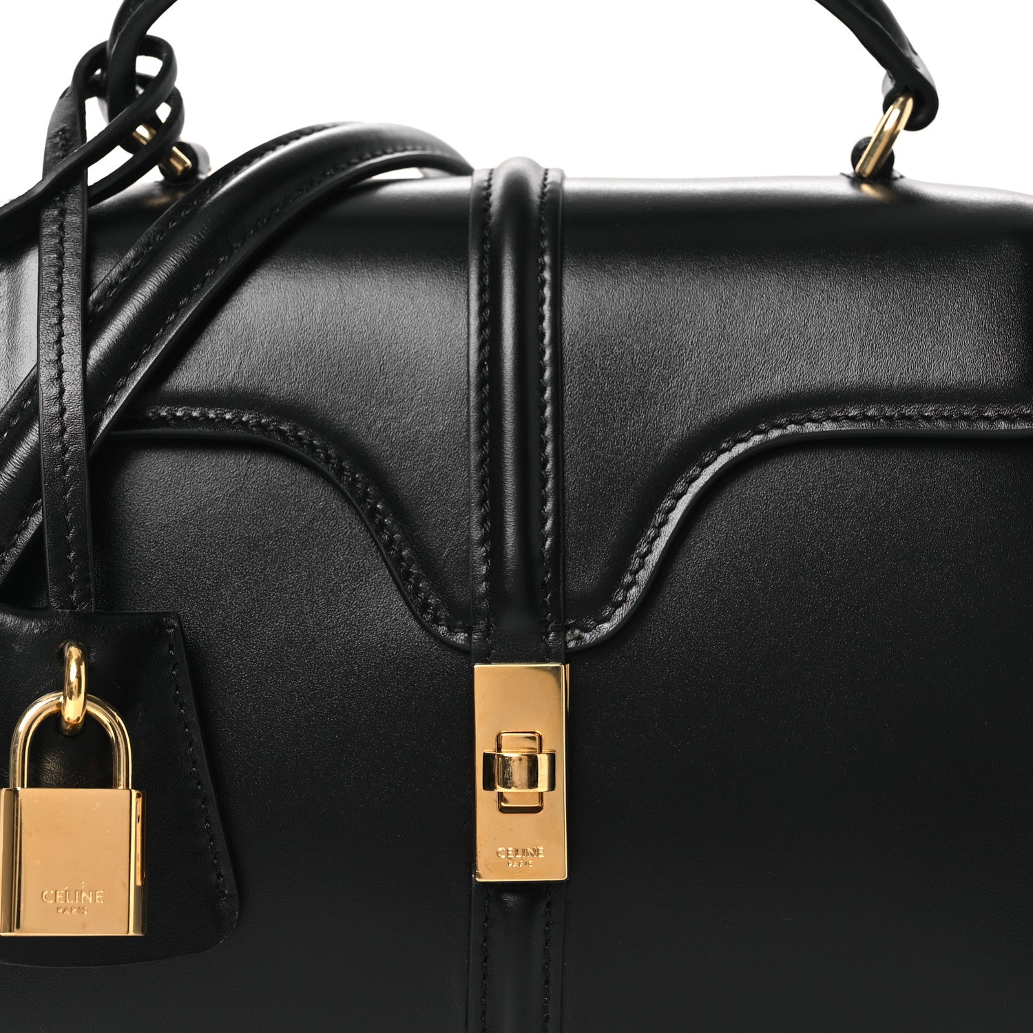 Celine Satinated Calfskin Mini 16 Top Handle Bag Black 17 of 29