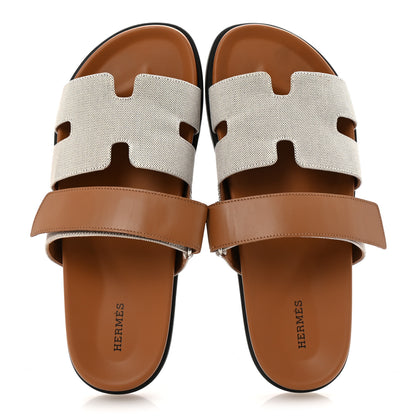 Hermes Toile De Coton Veau Lisse Mens Chypre Sandals 42 Prunoir Naturel 2 of 10