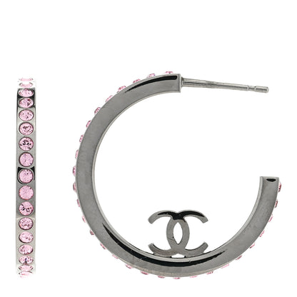 Chanel Crystal CC Hoop Earrings Pink Silver 1 of 4