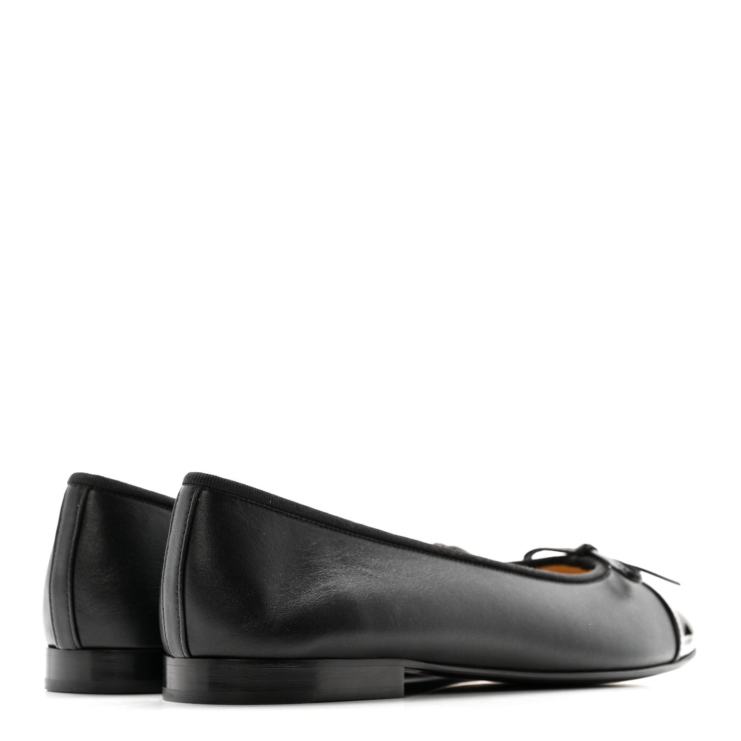 Lambskin Patent Cap Toe Ballerina Flats 39.5 Black
