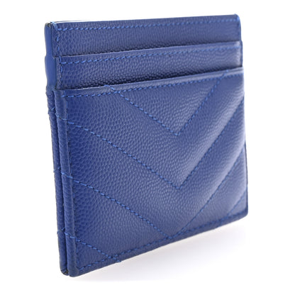 Saint Laurent Grain De Poudre Matelasse Chevron Credit Monogram Card Case Blue Majorelle 3 of 7
