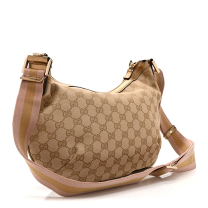 Gucci Monogram Web Medium Half Moon Hobo Gold Pink 3 of 10