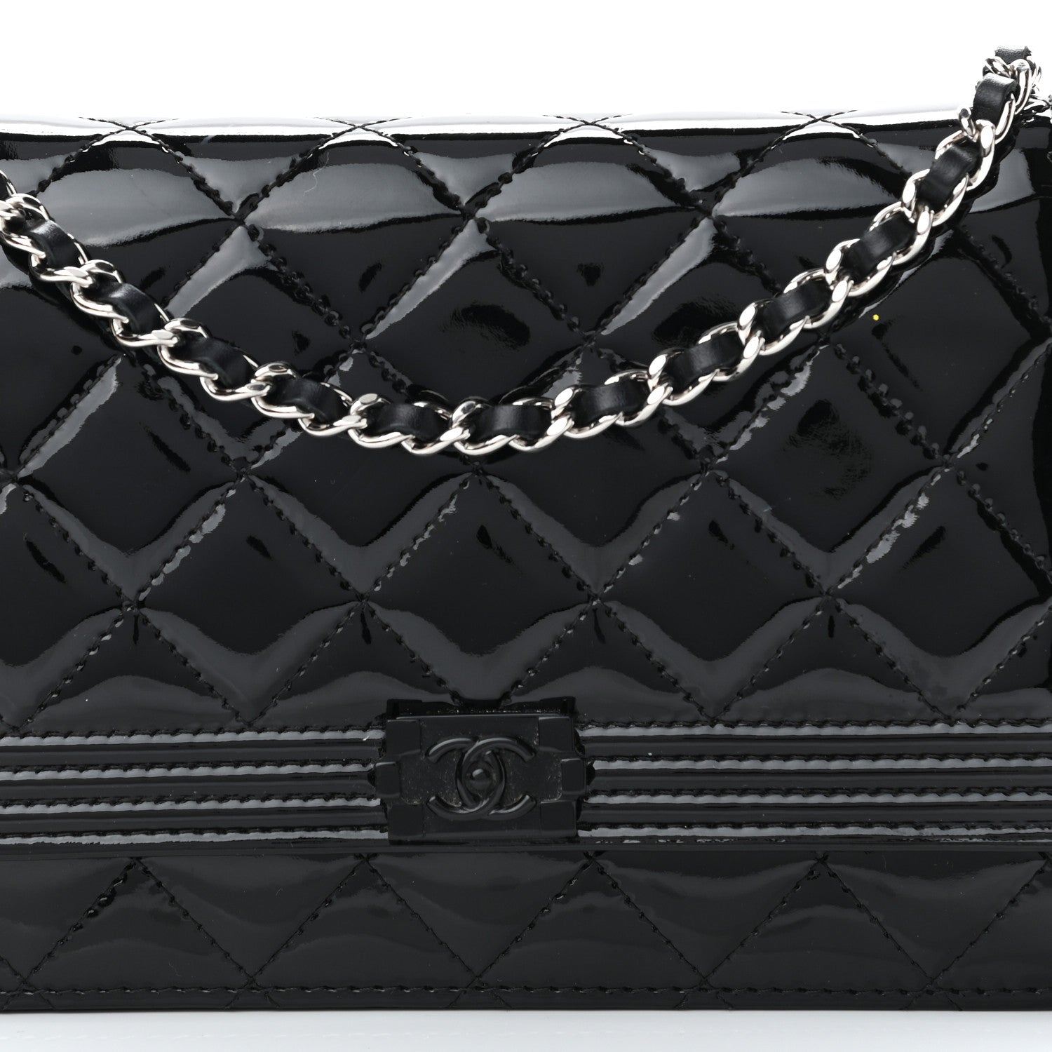 Chanel Patent Calfskin Quilted Boy Wallet On Chain WOC Black 9 of 12