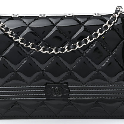 Chanel Patent Calfskin Quilted Boy Wallet On Chain WOC Black 9 of 12