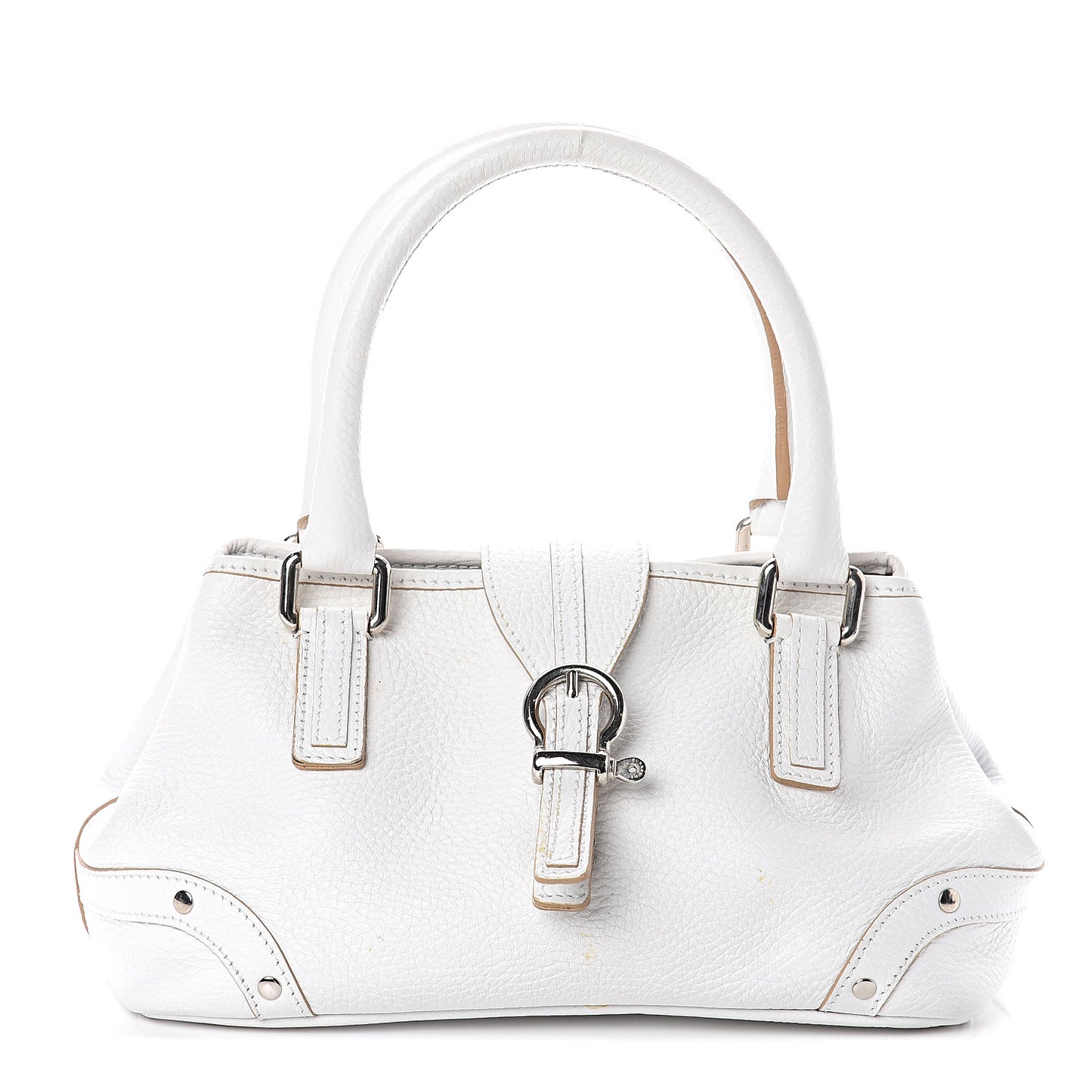 Grainy Calfskin Top Handle Bag White