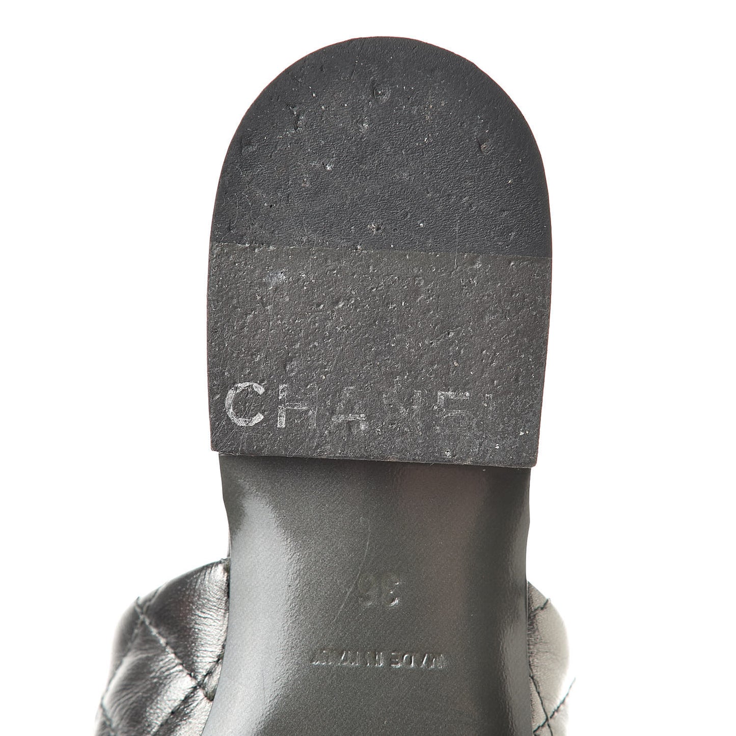 Iridescent Lambskin Quilted CC Chain Mules 36 Silver Black