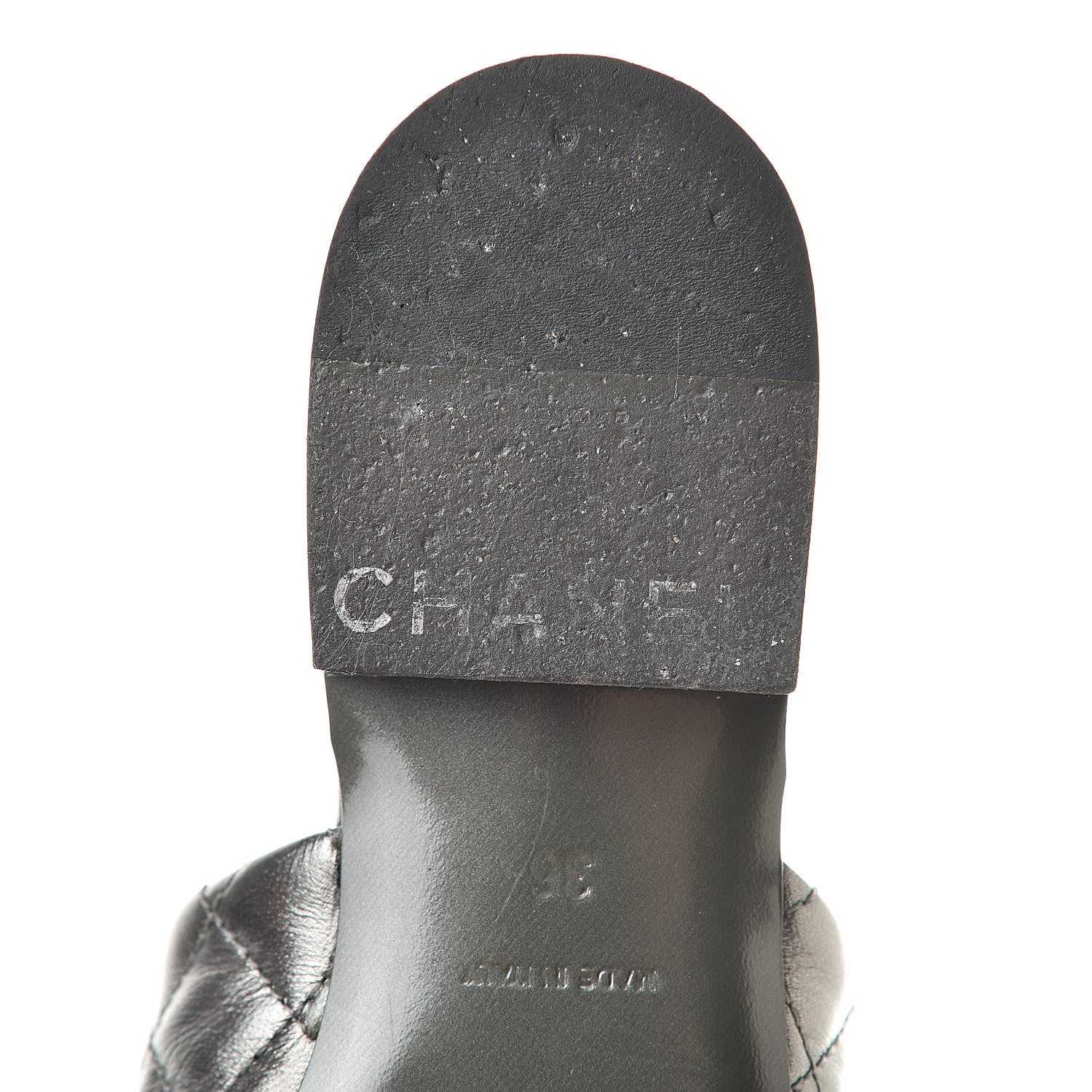 Chanel Iridescent Lambskin Quilted CC Chain Mules 36 Silver Black 10 of 16