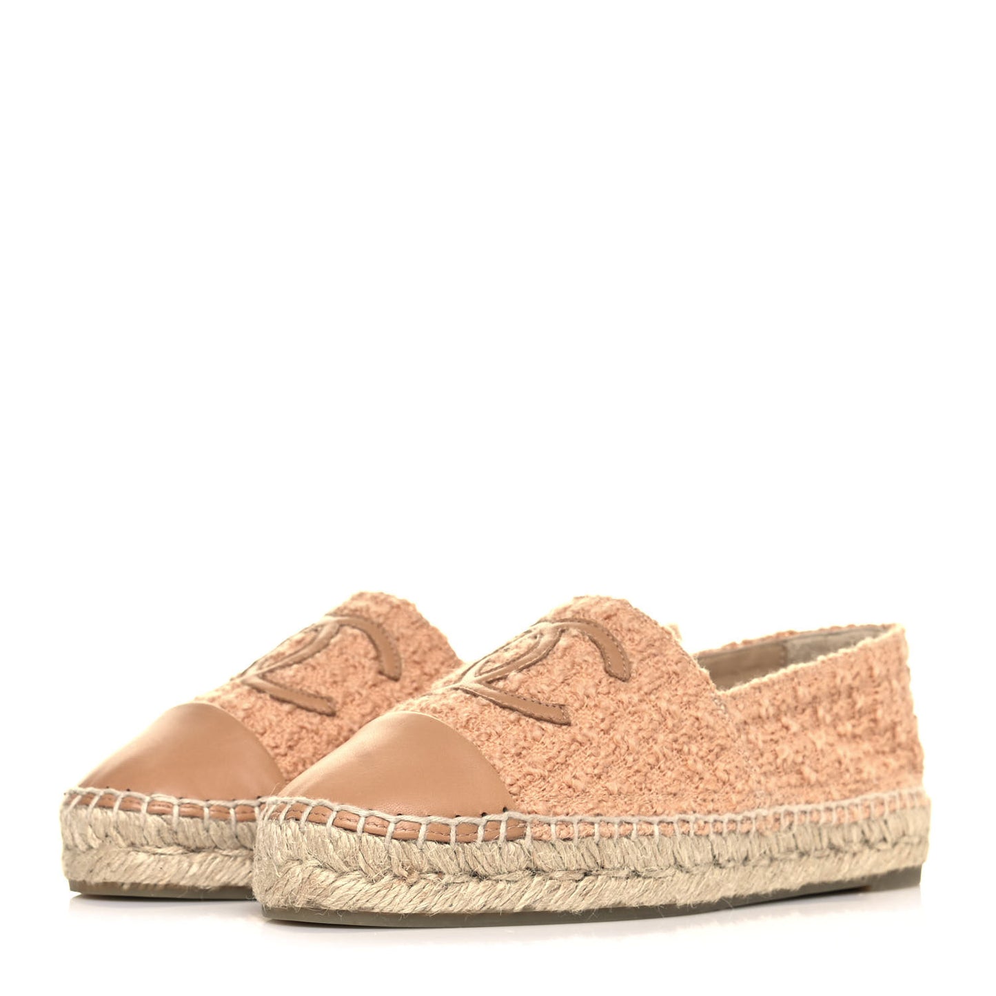 Tweed Grosgrain CC Espadrilles 37 Beige