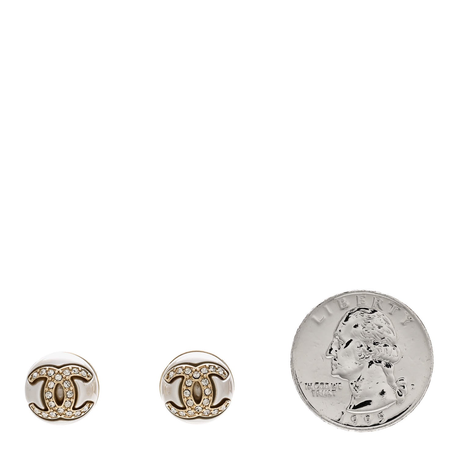 Chanel Pearl Crystal Metal CC Round Earrings Gold 2 of 5