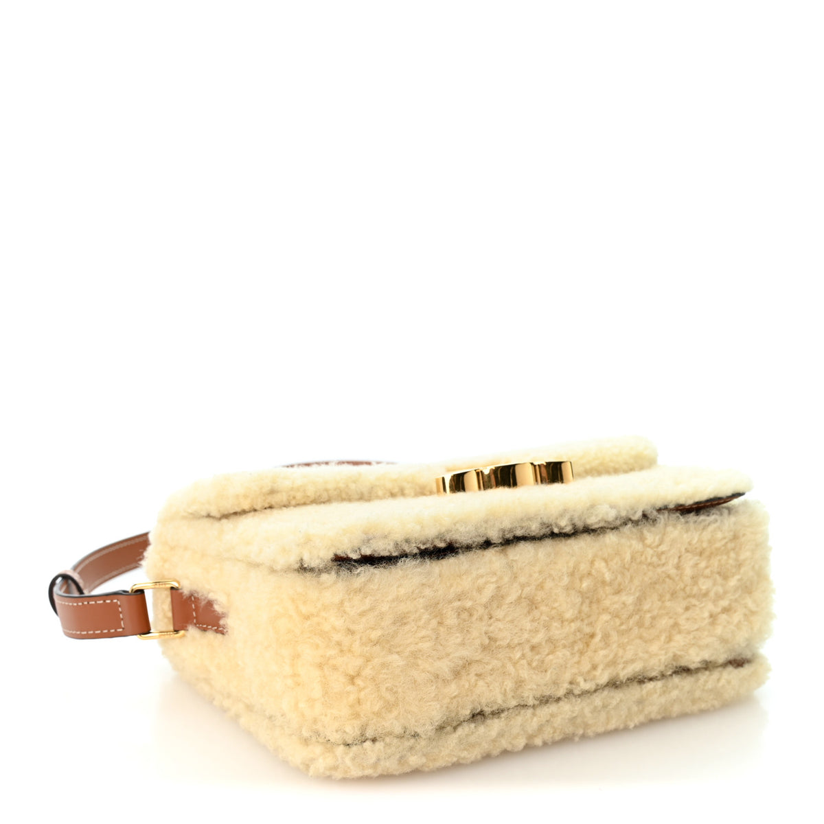 Celine Calfskin Triomphe Shearling Bag Natural Tan 4 of 10