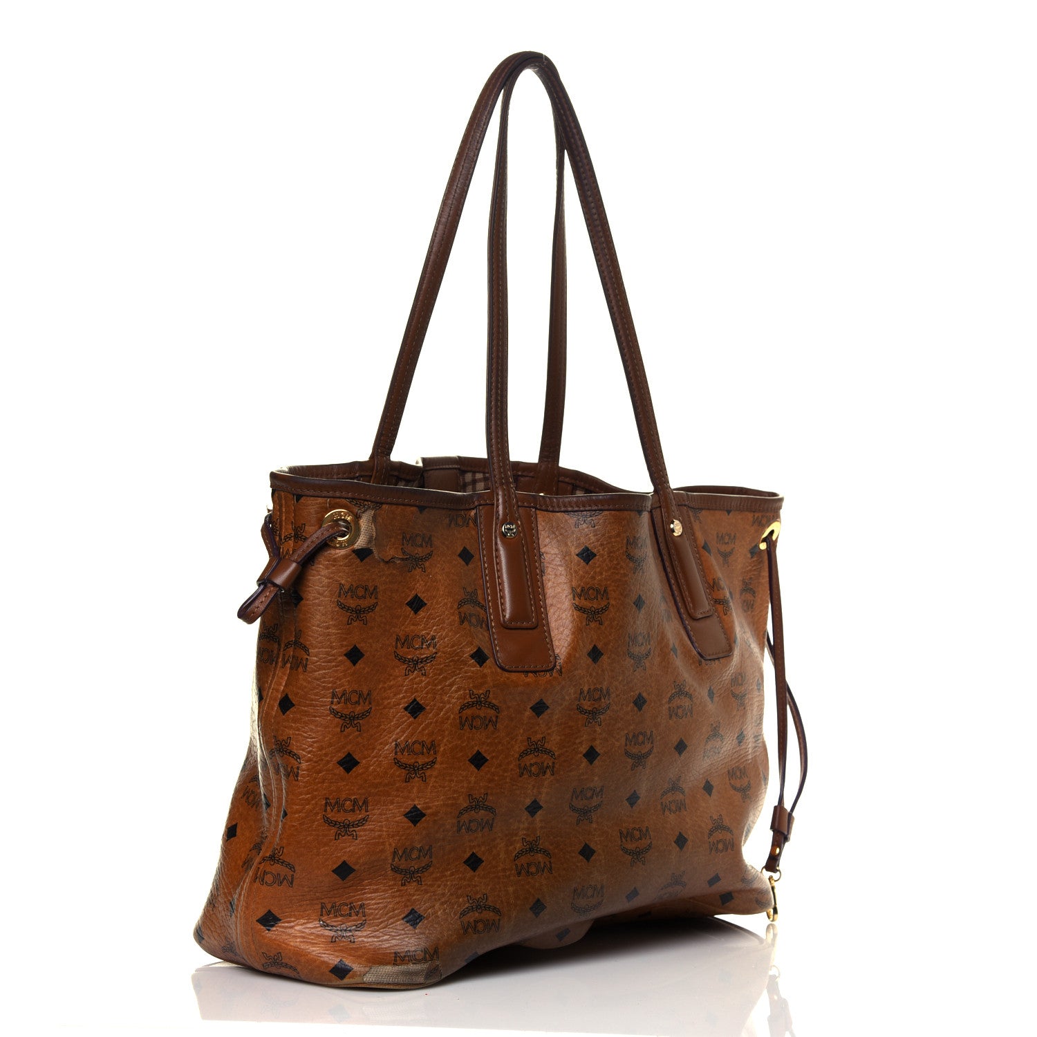 MCM Visetos Medium Liz Reversible Shopper Tote Cognac 2 of 11