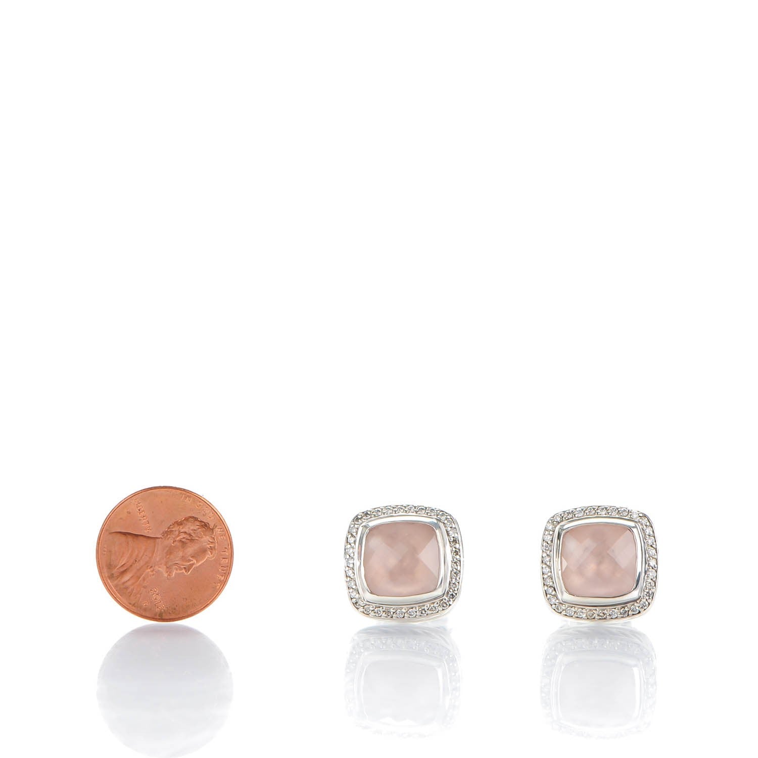 David Yurman Sterling Silver Pave Diamond Rose Quartz 11mm Albion Earrings 2 of 4
