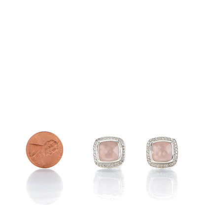 David Yurman Sterling Silver Pave Diamond Rose Quartz 11mm Albion Earrings 2 of 4