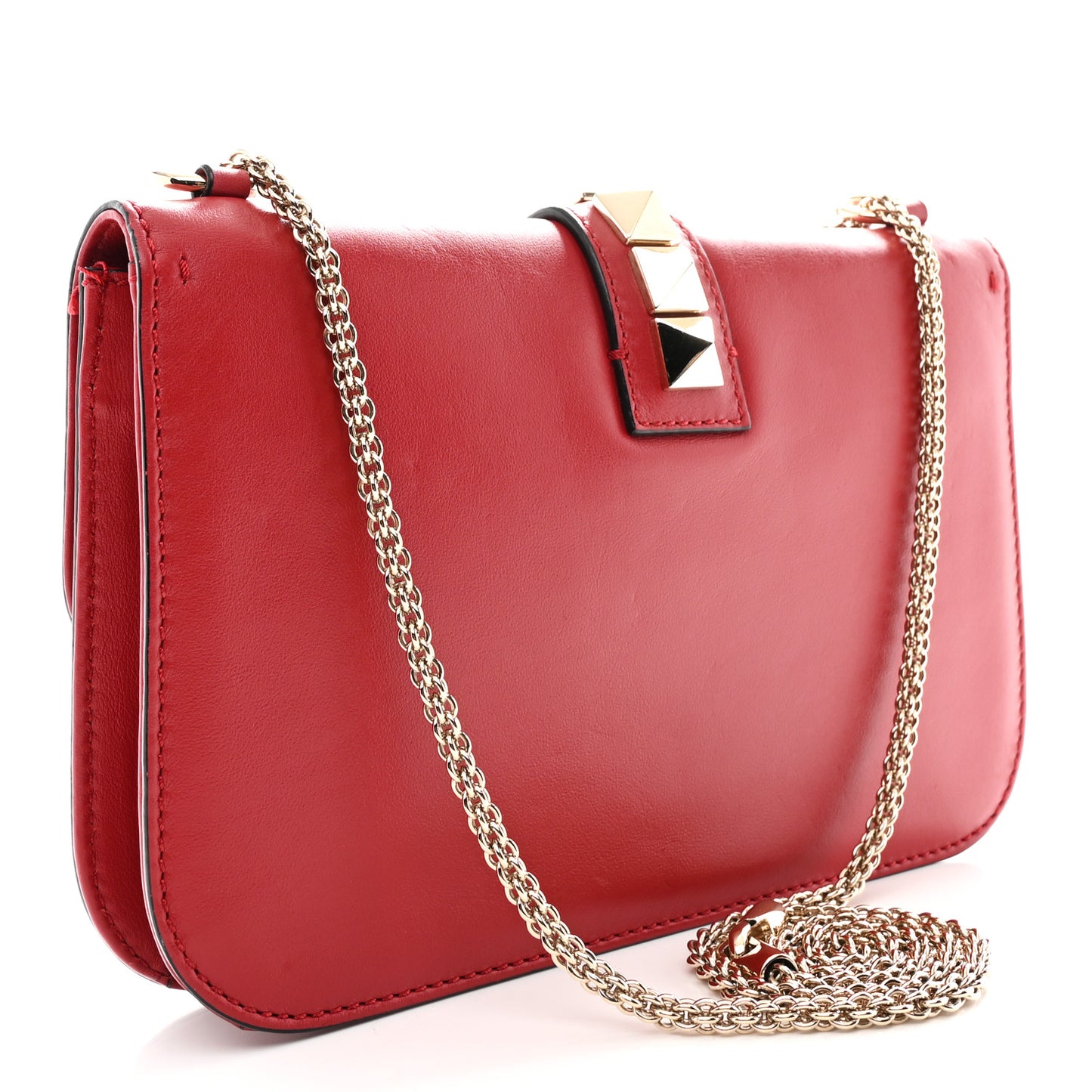 Vitello Medium Glam Lock Rockstud Flap Rubino