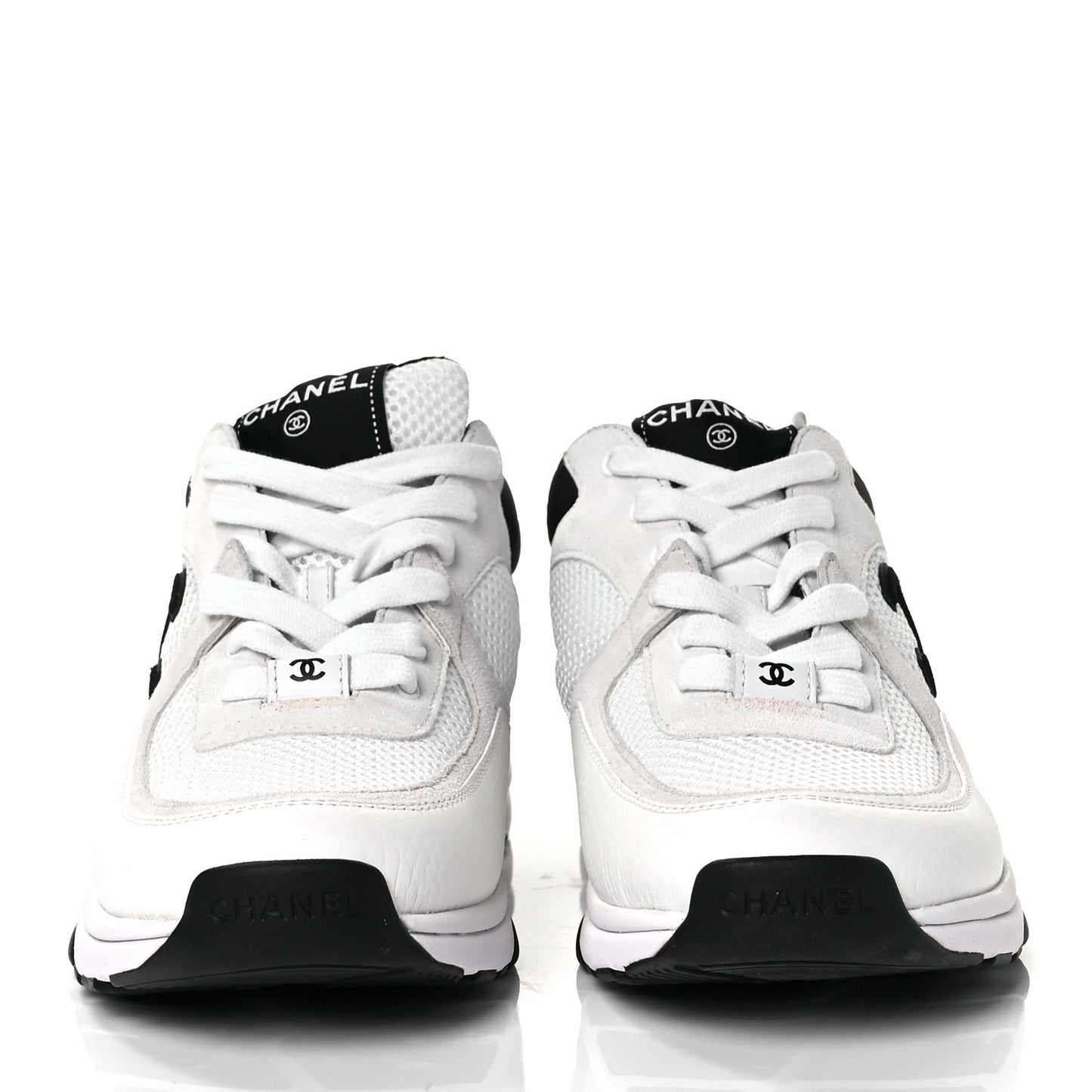 Mesh Suede Calfskin Grained Calfskin Womens CC Sneakers 39 White Black