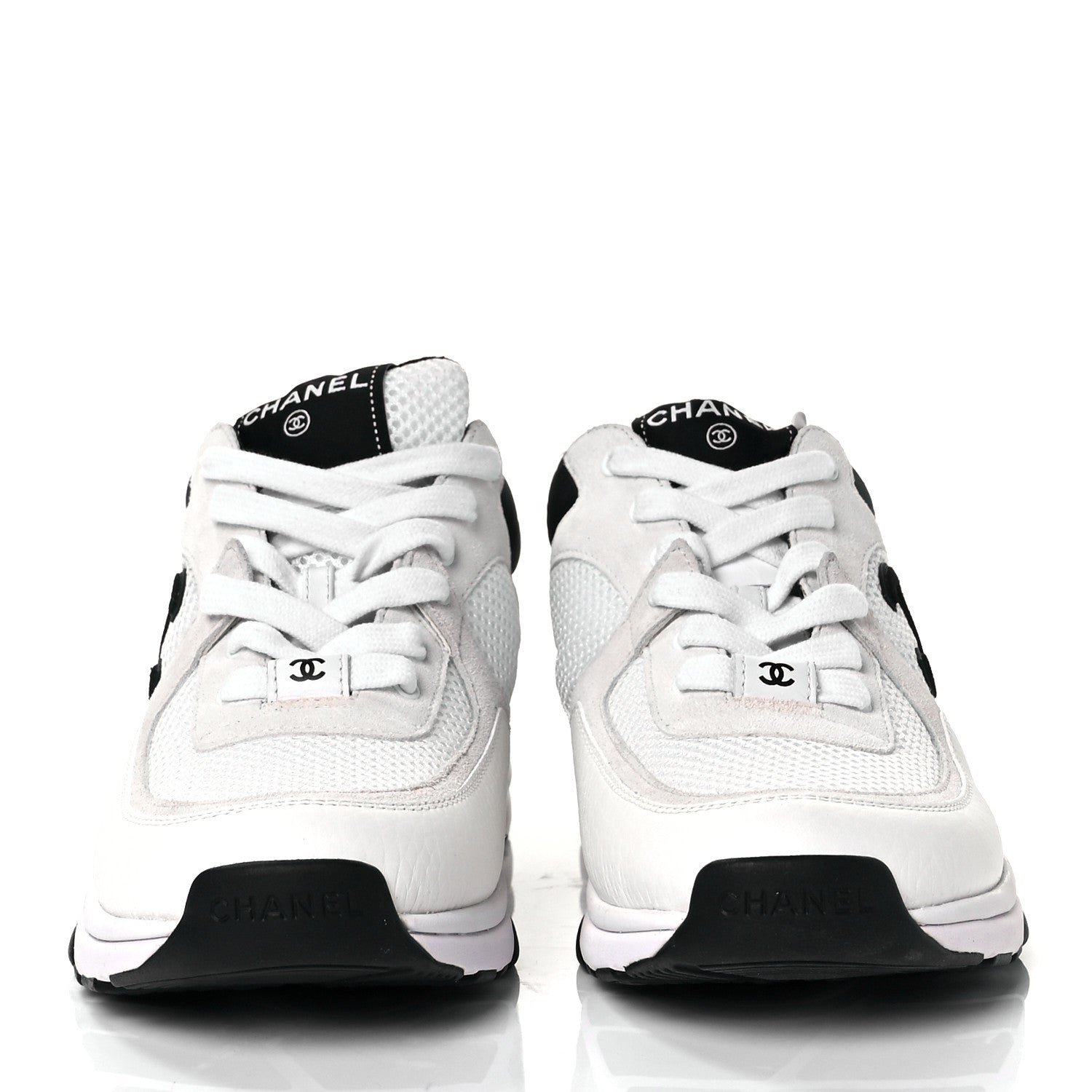 Chanel Mesh Suede Calfskin Grained Calfskin Womens CC Sneakers 39 White Black 2 of 8