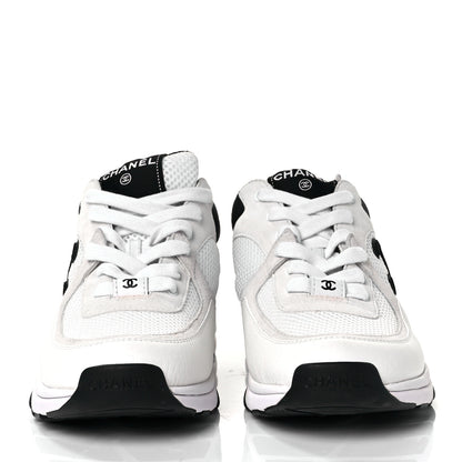 Chanel Mesh Suede Calfskin Grained Calfskin Womens CC Sneakers 39 White Black 2 of 8