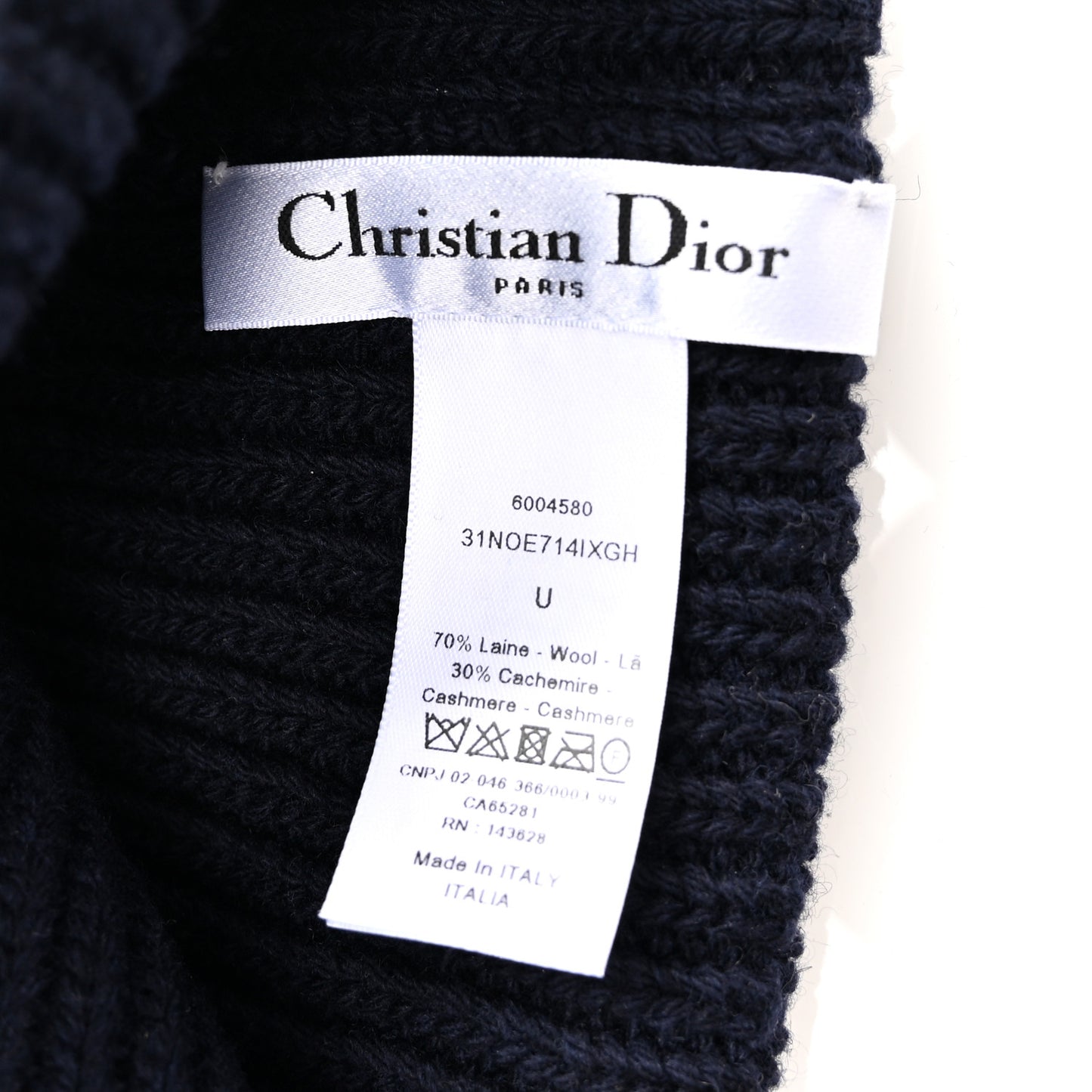 Cashmere Wool D-White Beanie Navy Blue White