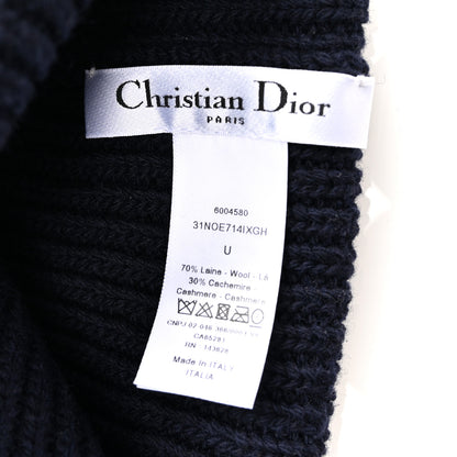 Christian Dior Cashmere Wool D-White Beanie Navy Blue White 5 of 5
