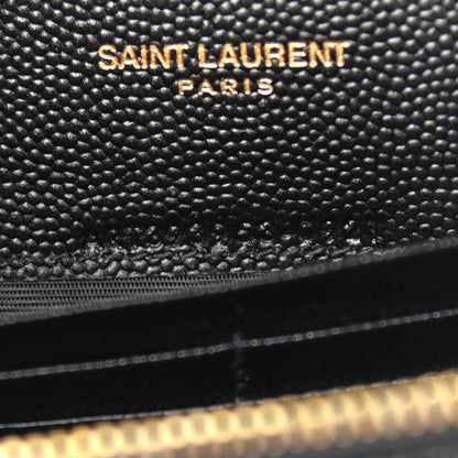 Saint Laurent Grain De Poudre Matelasse Chevron Monogram Envelope Chain Wallet Black 6 of 10