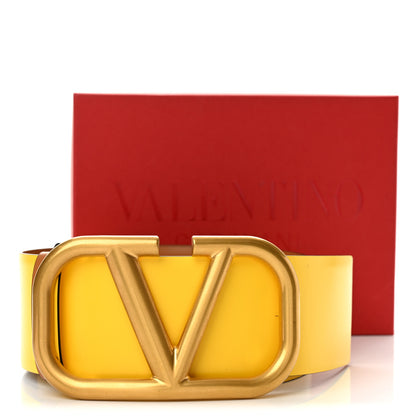 Valentino Garavani Glossy Calfskin VLogo Reversible 70mm Belt 80 32 Saddle Brown Yellow 10 of 10