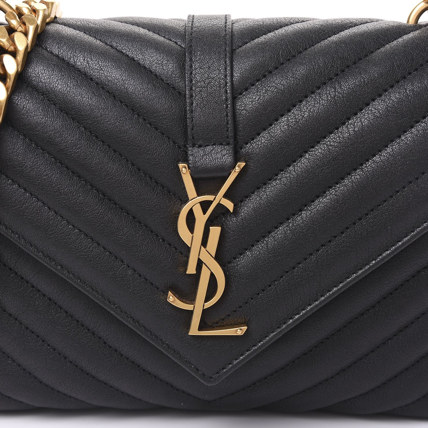 Saint Laurent Sheepskin Matelasse Chevron Monogram Medium College Bag Black 9 of 9