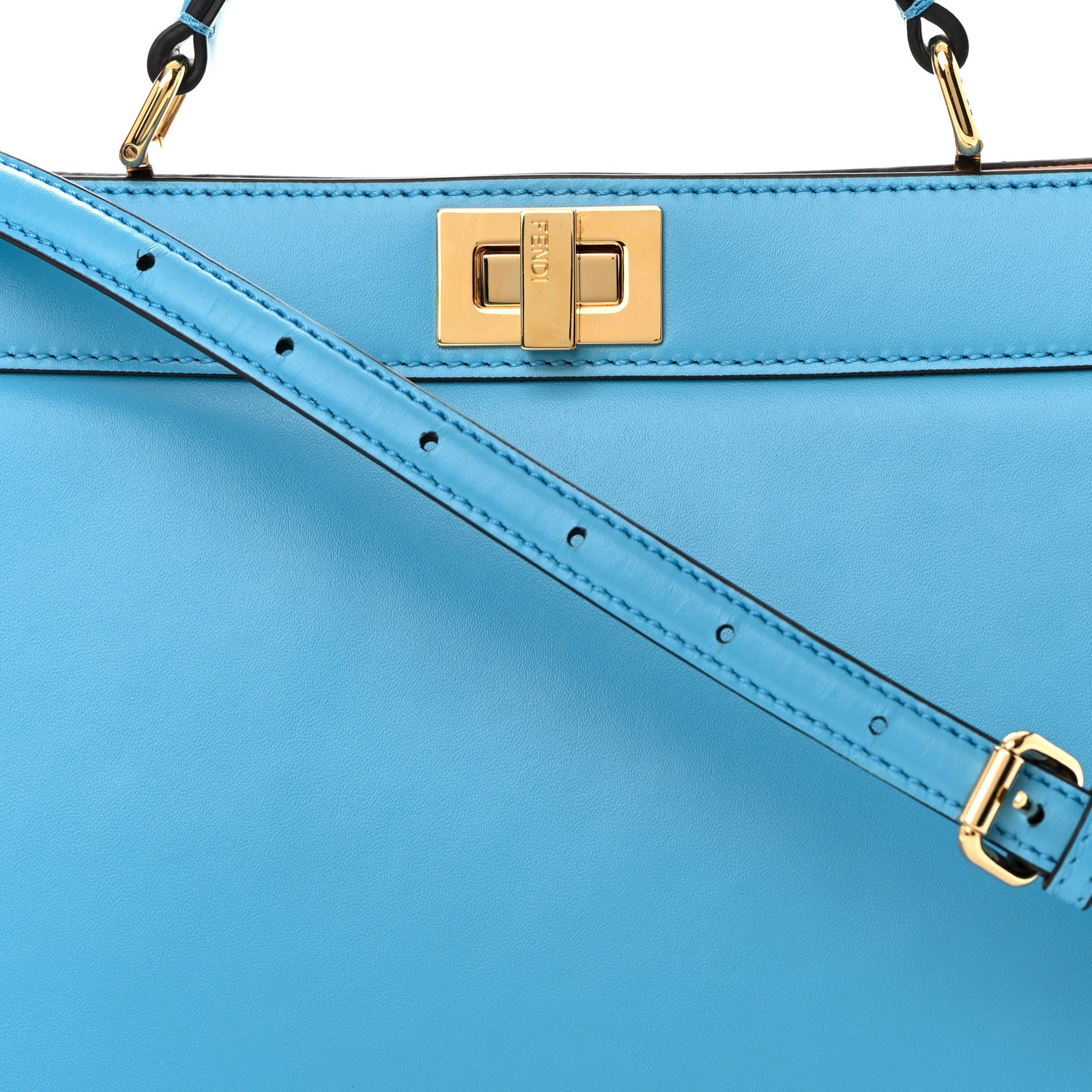 Fendi Vitello King Luxor Shiny Nappa Medium Peekaboo I SEE U East West Satchel Cyber Blue Light Rose 9 of 13