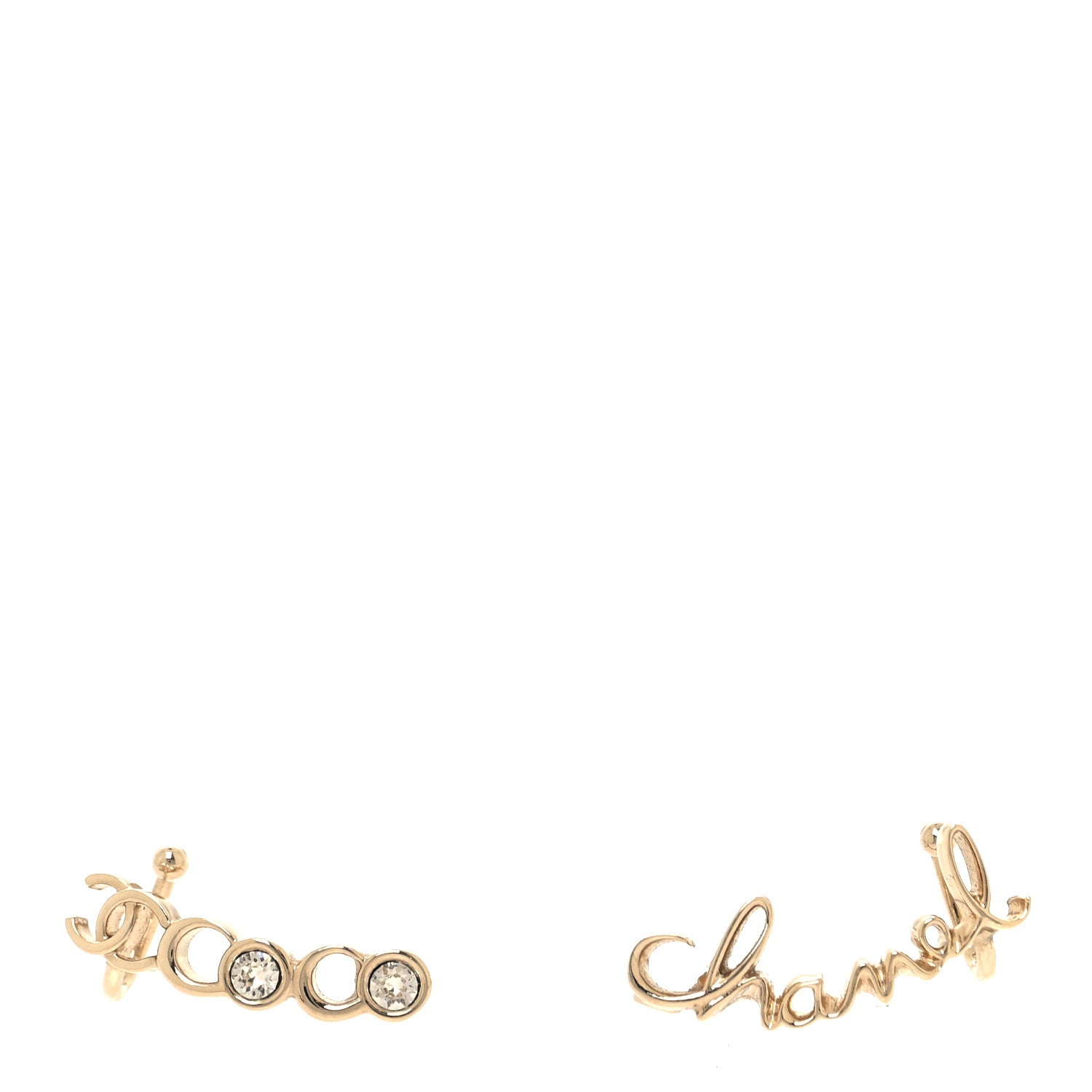 Chanel Metal Crystal Coco Script CC Climber Earrings Gold 1 of 4