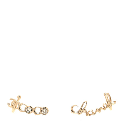 Chanel Metal Crystal Coco Script CC Climber Earrings Gold 1 of 4