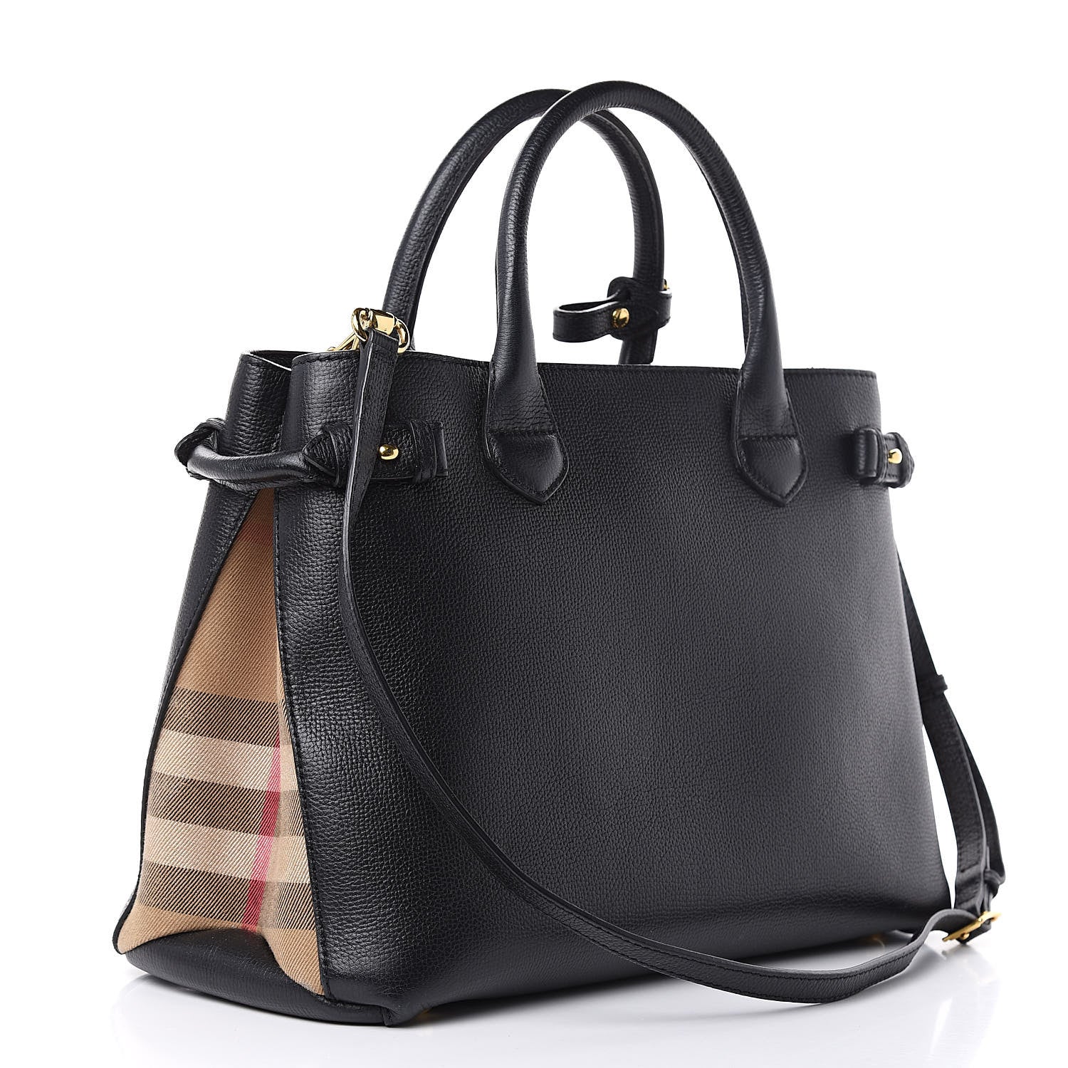 Burberry Grainy Calfskin House Check Medium Banner Tote Black 3 of 11