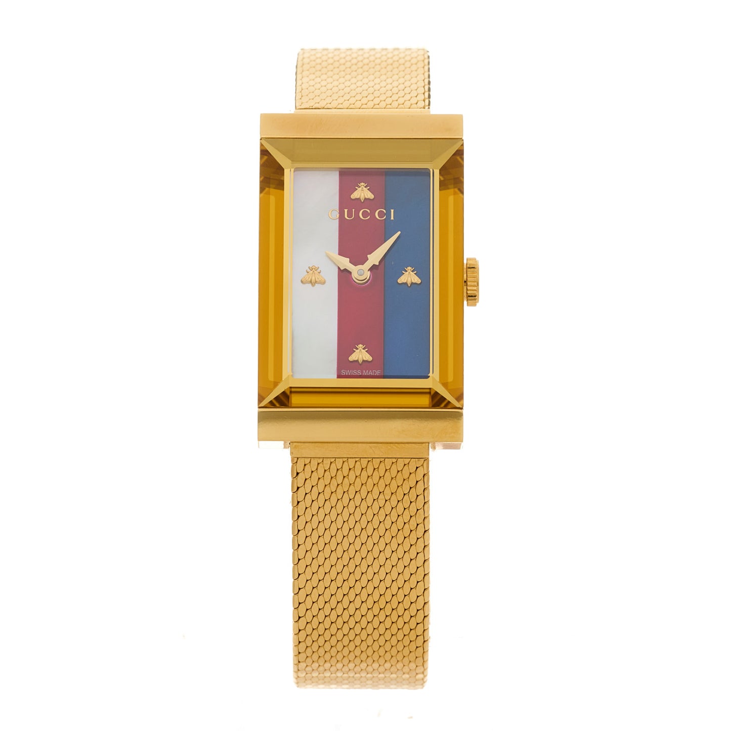 Stainless Steel Mother of Pearl 21mm Web G-Frame Mesh Quartz Watch Blue