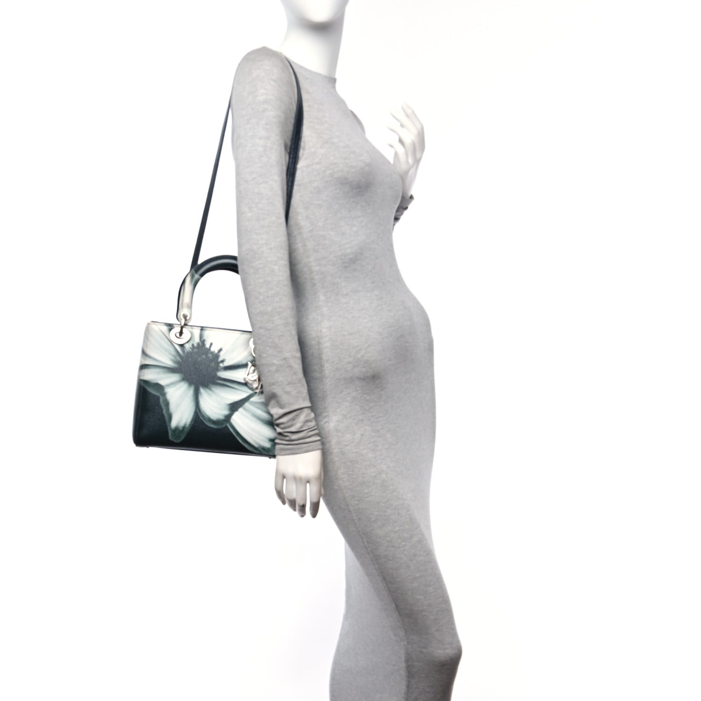 Deerskin Floral Printed Medium Lady Dior Green