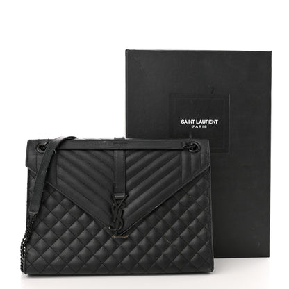 Saint Laurent Grain De Poudre Textured Mixed Matelasse Large Triquilt Monogram Monochrome Satchel Black 21 of 21