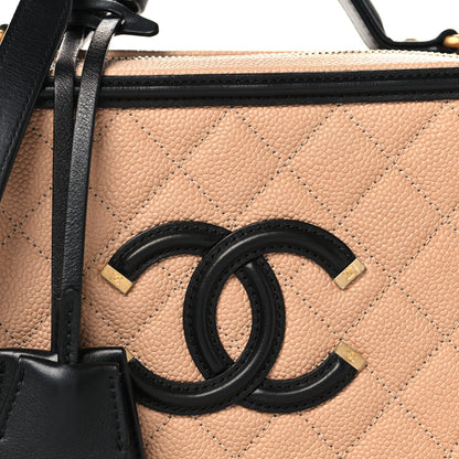Chanel Caviar Quilted Medium CC Filigree Vanity Case Beige Black 8 of 10