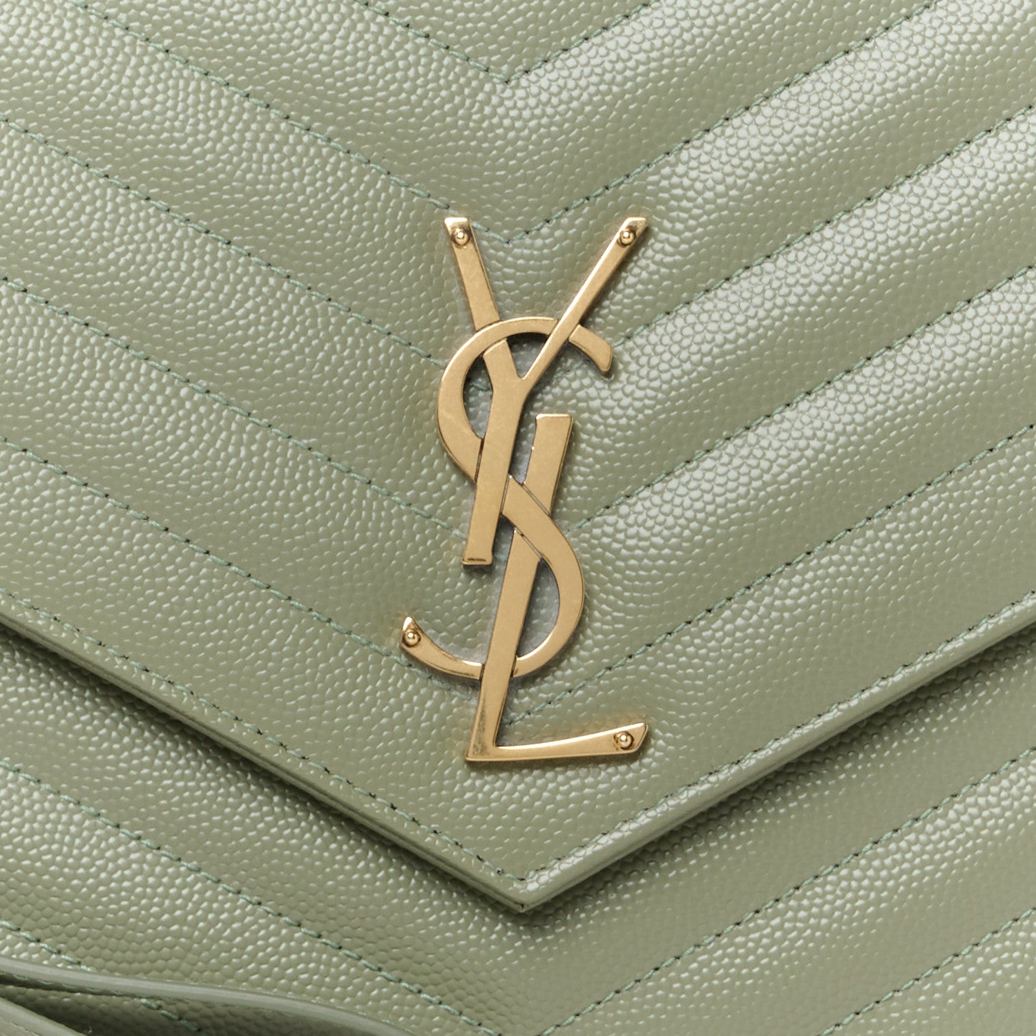 Saint Laurent Grain De Poudre Matelasse Chevron Monogram Envelope Clutch Light Sage 8 of 10