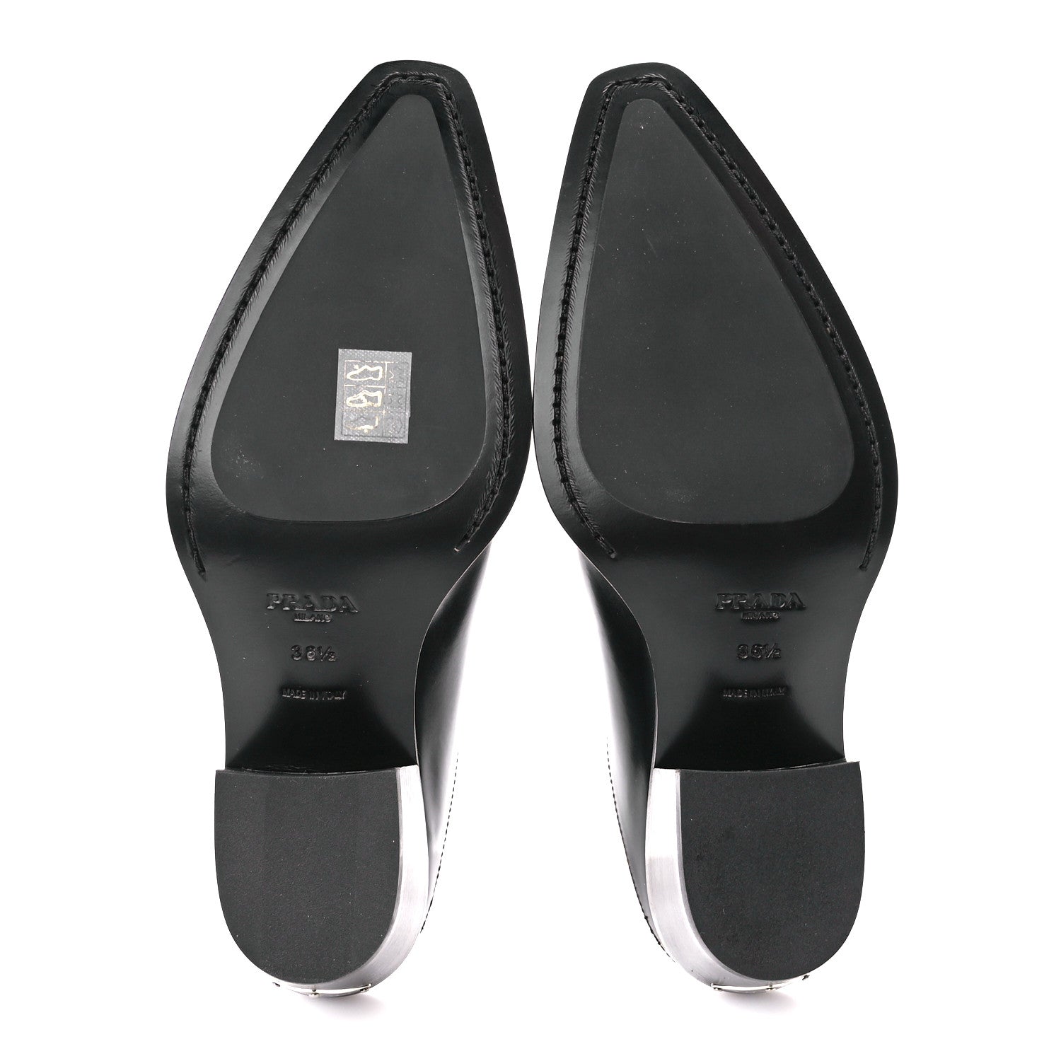 Prada Spazzolato Metal Triangle Logo Texano Pointed Toe 55mm Mules 36.5 Black 6 of 8