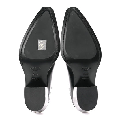 Prada Spazzolato Metal Triangle Logo Texano Pointed Toe 55mm Mules 36.5 Black 6 of 8