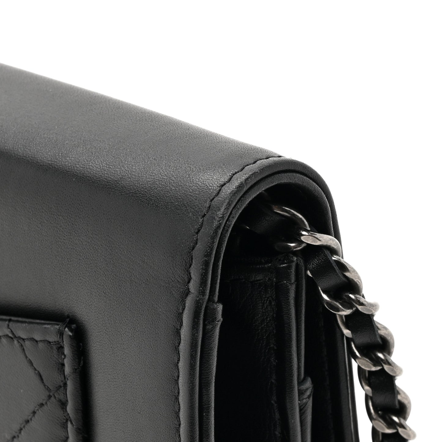 Calfskin Chain 20s Signe Wallet on Chain WOC Black