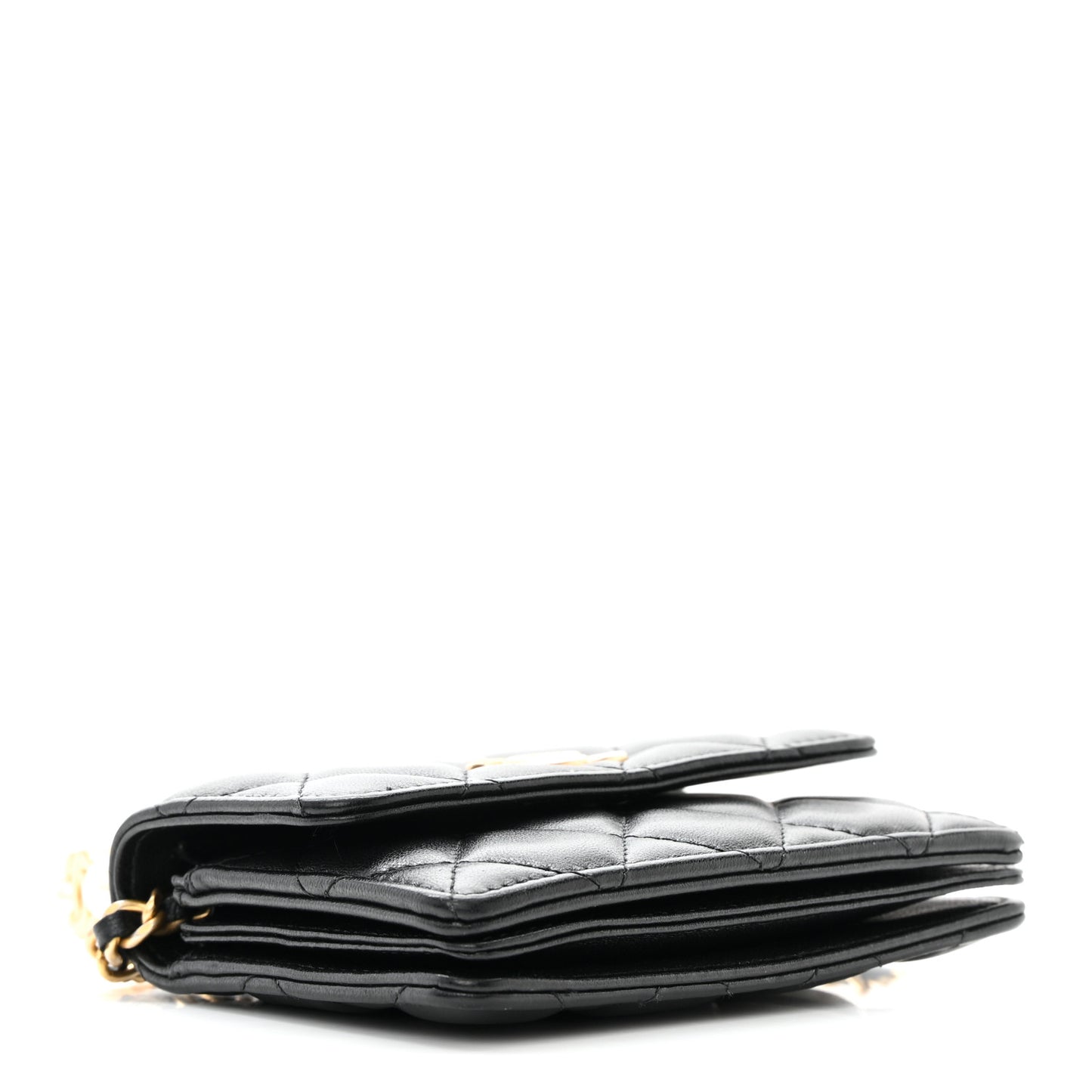 Lambskin Quilted Pearl Crown Clutch With Chain Black