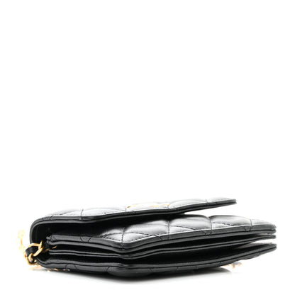 Chanel Lambskin Quilted Pearl Crown Clutch With Chain Black 4 of 12