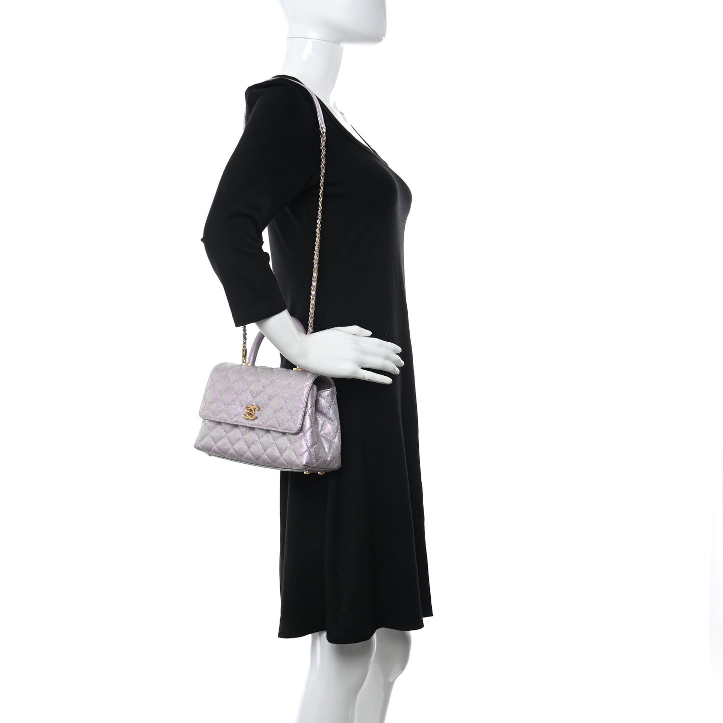 Iridescent Caviar Quilted Mini Coco Handle Flap Light Pink