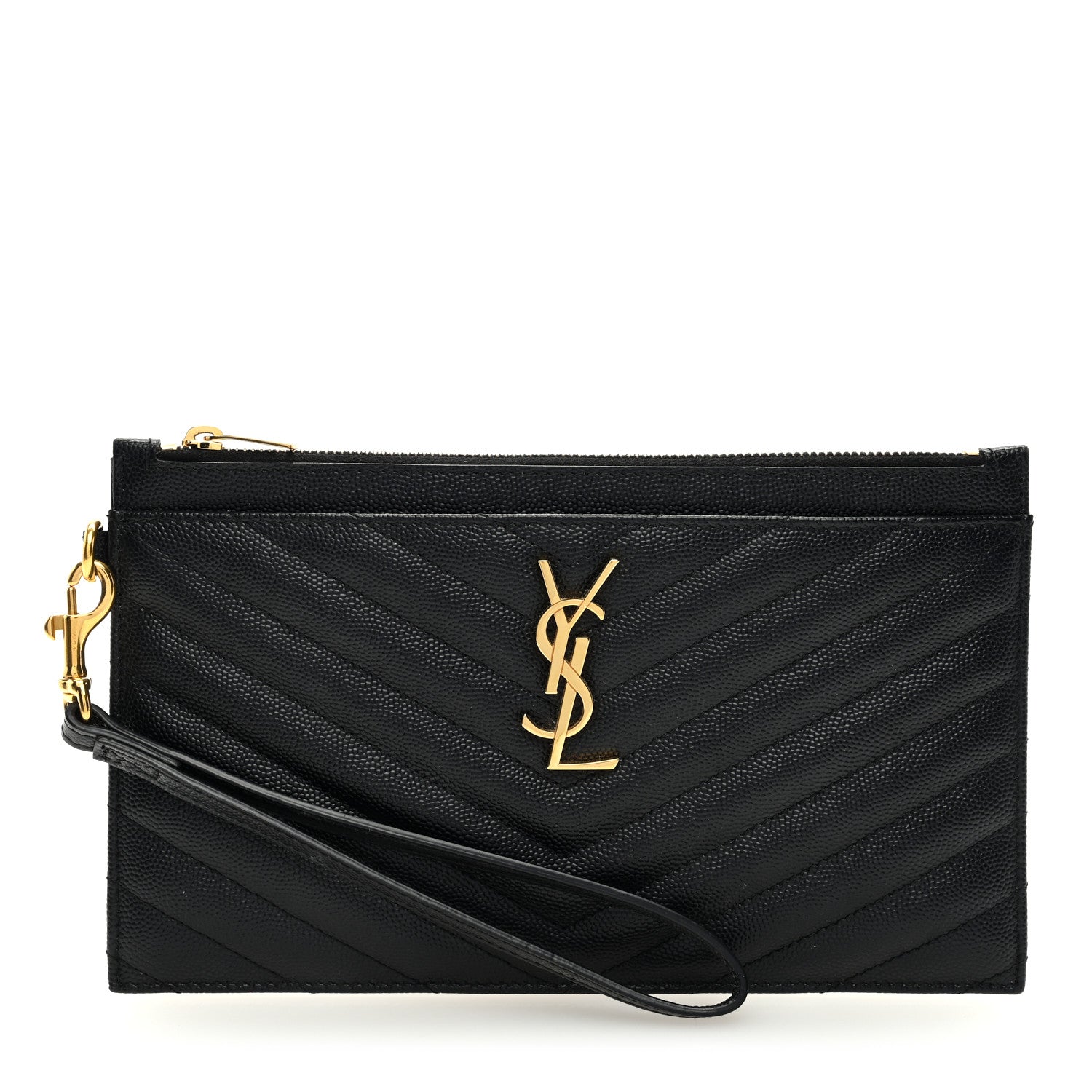 Saint Laurent SAINT LAURENT Grain De Poudre Chevron Monogram Large Bill Pouch Black 1 of 7