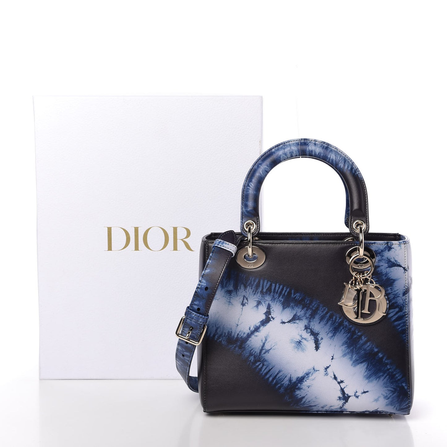 Calfskin Tie Dye Medium Lady Dior Blue Multicolor
