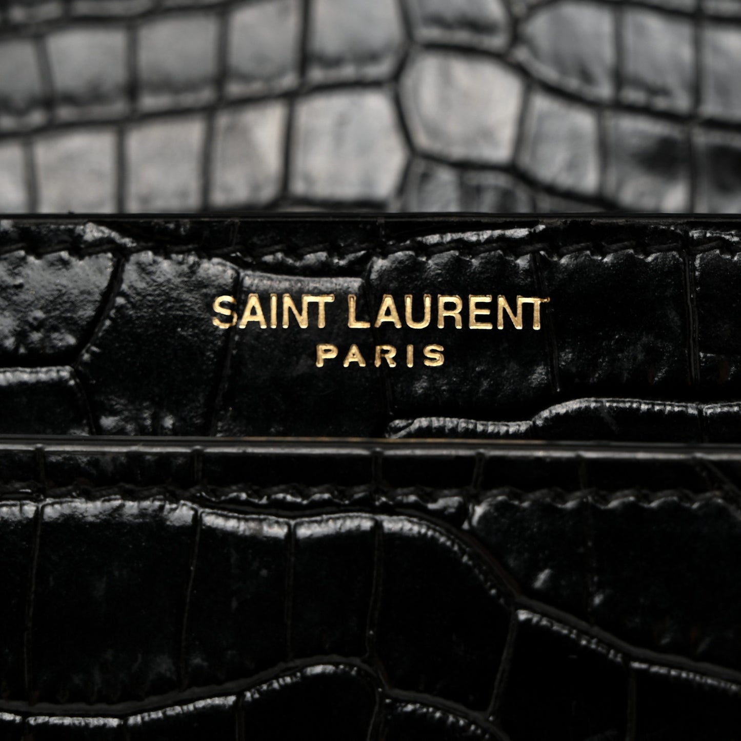Calfskin Crocodile Embossed Medium Monogram Sunset Black