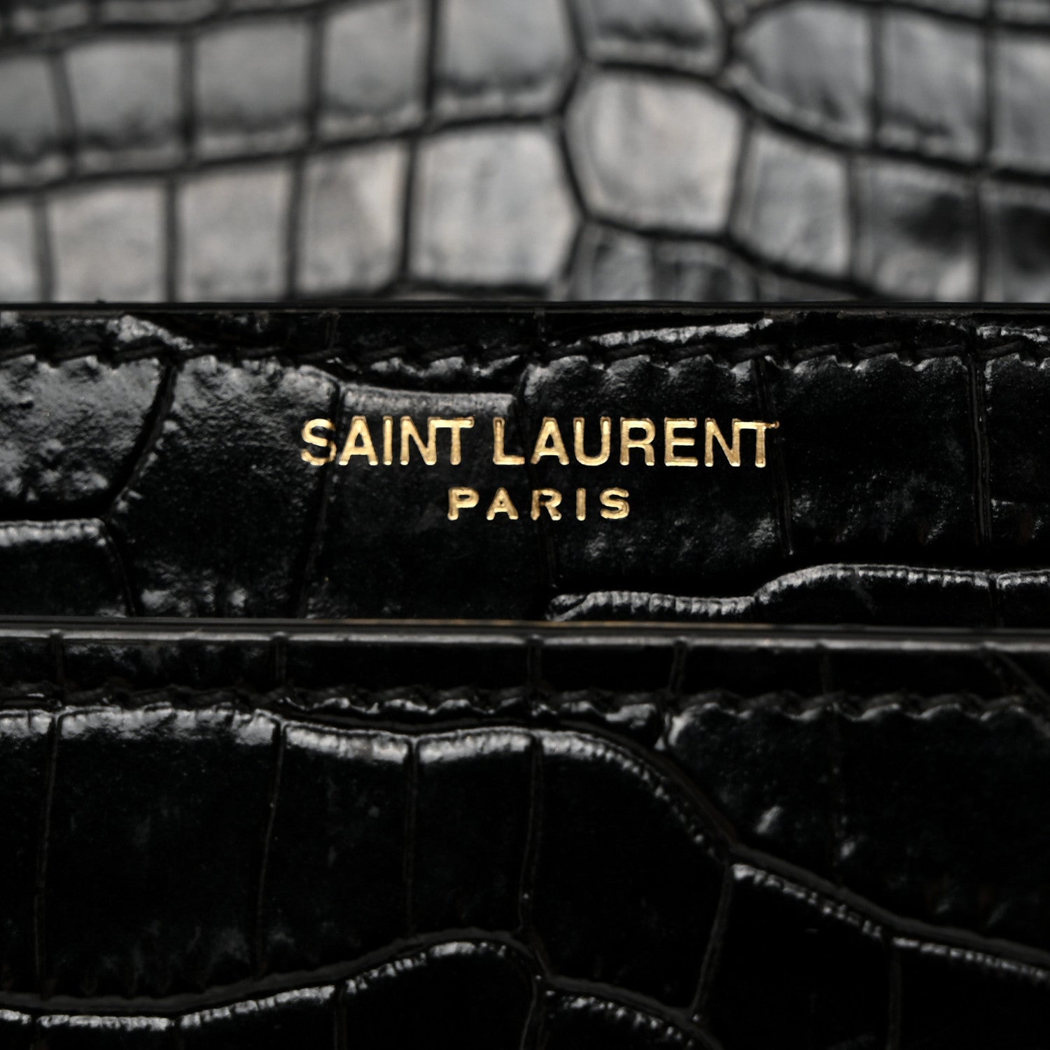 Saint Laurent Calfskin Crocodile Embossed Medium Monogram Sunset Black 6 of 11
