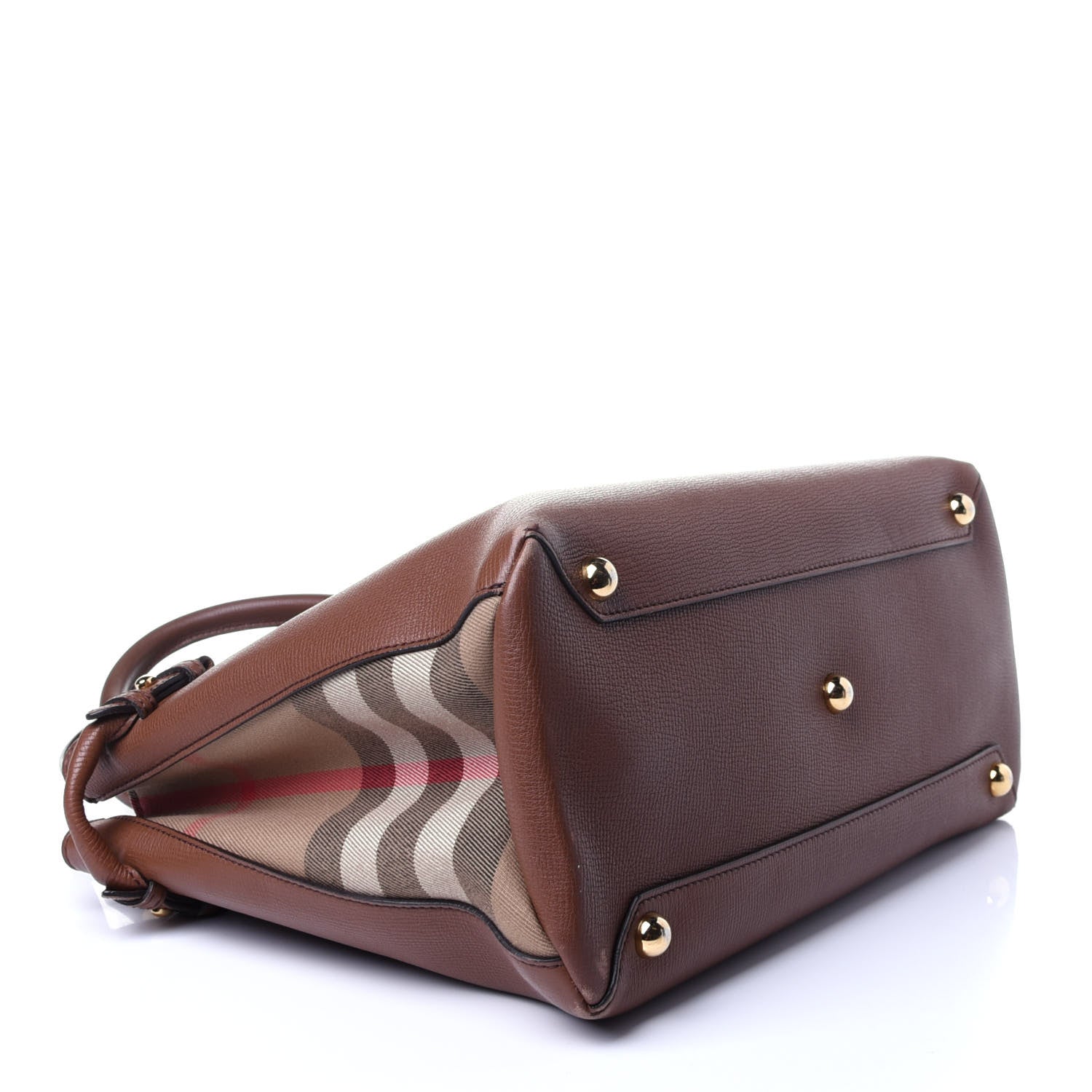 Burberry Grainy Calfskin House Check Medium Banner Tote Tan 5 of 17