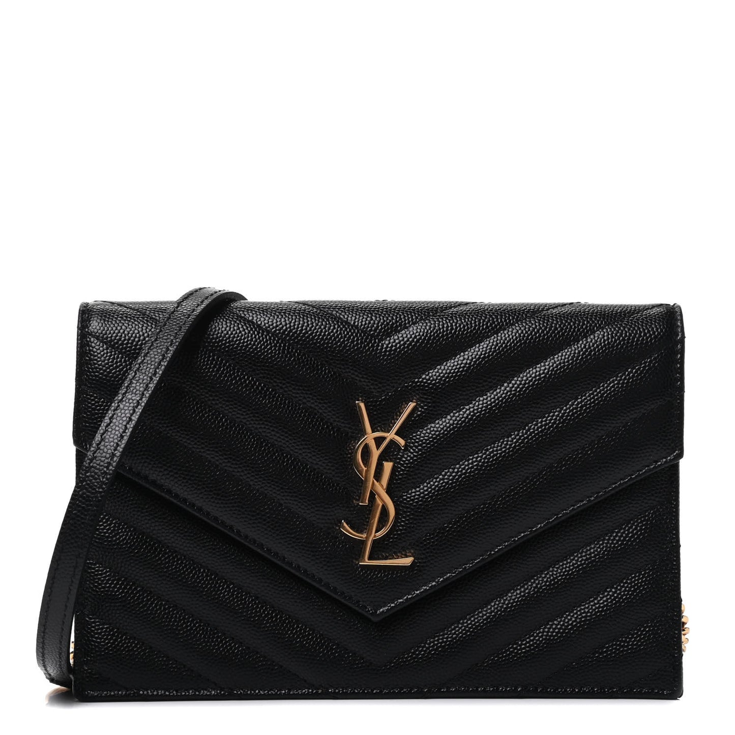 Grain De Poudre Matelasse Chevron Monogram Envelope Chain Wallet Black